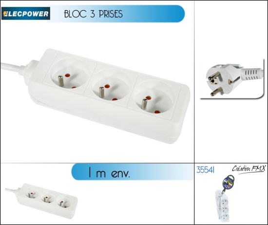 Bloc 3 prises blanc 3G*1.00MM*1M
