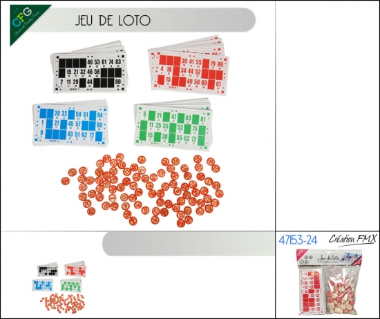 Jeu de loto avec jetons bois