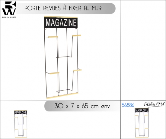 Porte revues à fixer au mur - 30x7x65 cm env. - 1 asst.