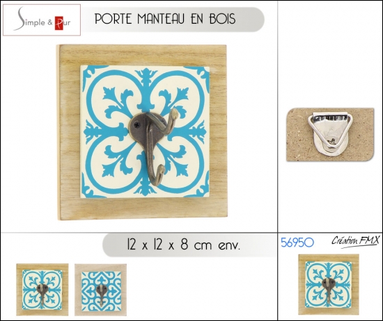 Porte manteau en bois motifs bleus - 1 portant - 12 * 12 * 8 cm env. 3 ASST