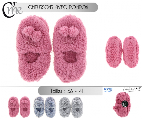 Chaussons avec pompon T36-41 - x3 assortiments