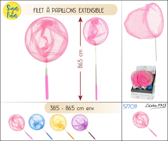 Filet à papillons extensible de 38,5cm à 86cm env. - 15 pièces - x5 assortiments