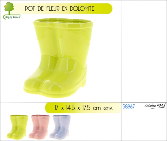 Pot de fleur en dolomite  forme bottes - 17x14.5x17.5cm env. - 3asst.