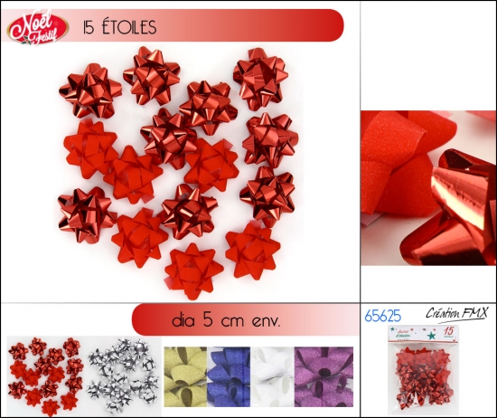 Sachet de 15 étoiles 10mm Dia 5cm Coul. asst