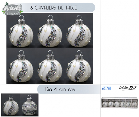 Cavaliers de table Set 6pcs  vagues étoilés gris brillant et perles nacrées Dia 4cm env 2 asst