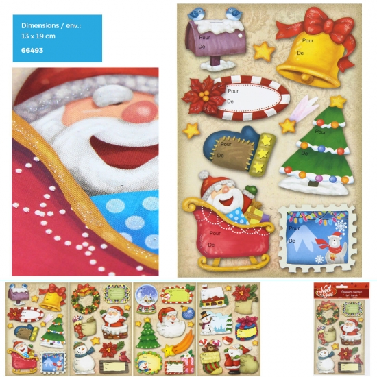 Etiquette cadeau en relief de Noël pailletés - Dim 13x19cm env.
