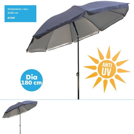 Parasol de plage anti-UV 180cm uni-color, 8 baleines, Tissus Polyestère,