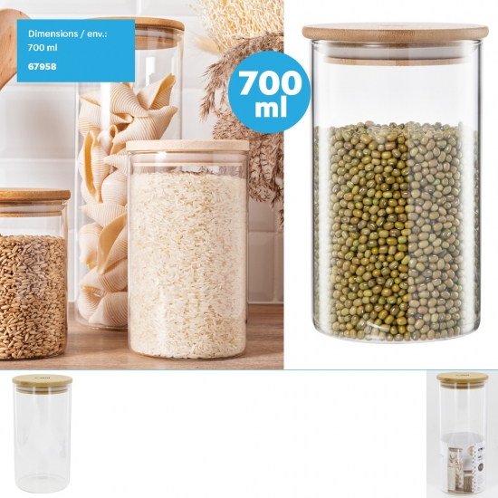 Bocal verre 700ml rond couvercle bambou