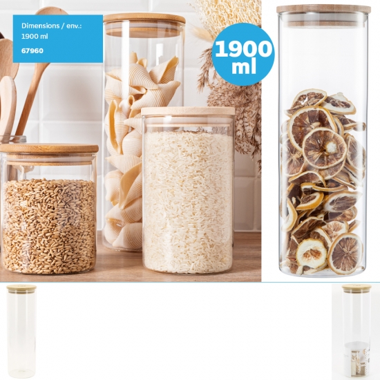 Bocal verre 1900ml rond couvercle bambou
