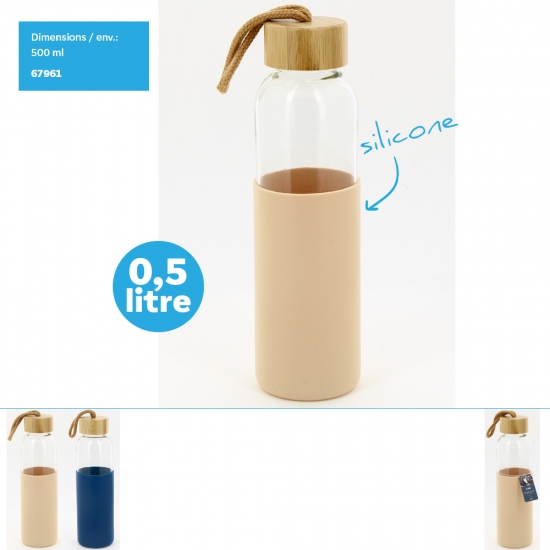 Bouteille verre 0.5L anti-brûlure couvercle bambou