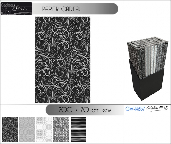 Papier cadeaux thème Noir et Blanc - 5 asst.